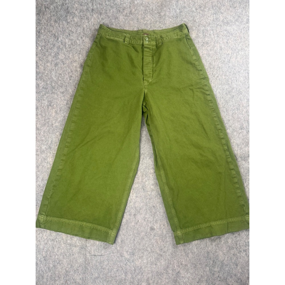 Free People Wide Leg Crop Pants Womens 31 Green Cotton Utility Boho Culottes 33L